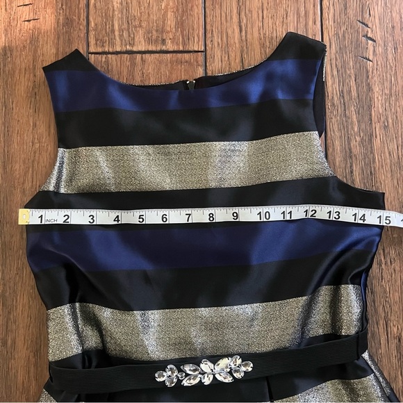 Amy Byer Girls 14 Formal Dress Shimmery Gold Blue Black Wedding Holiday Event - Picture 3 of 12